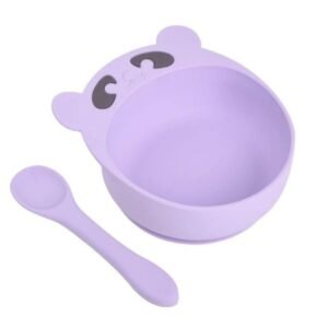 Panda Silicone Baby Feeding Bowl with Spoon Purple 25% off