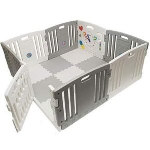 Kidzone Grey-White Baby Interactive Playpen 8 Panels with Mat 18% off