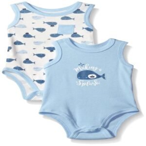 Baby Body Suits Pack of 2 - Blue White Whale Sleeveless 30% off